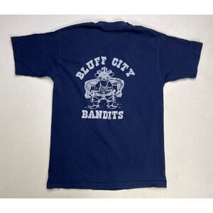 VINTAGE Bluff City Bandits Graphic T-shirt Men Large Blue USA 90s Single Stitch